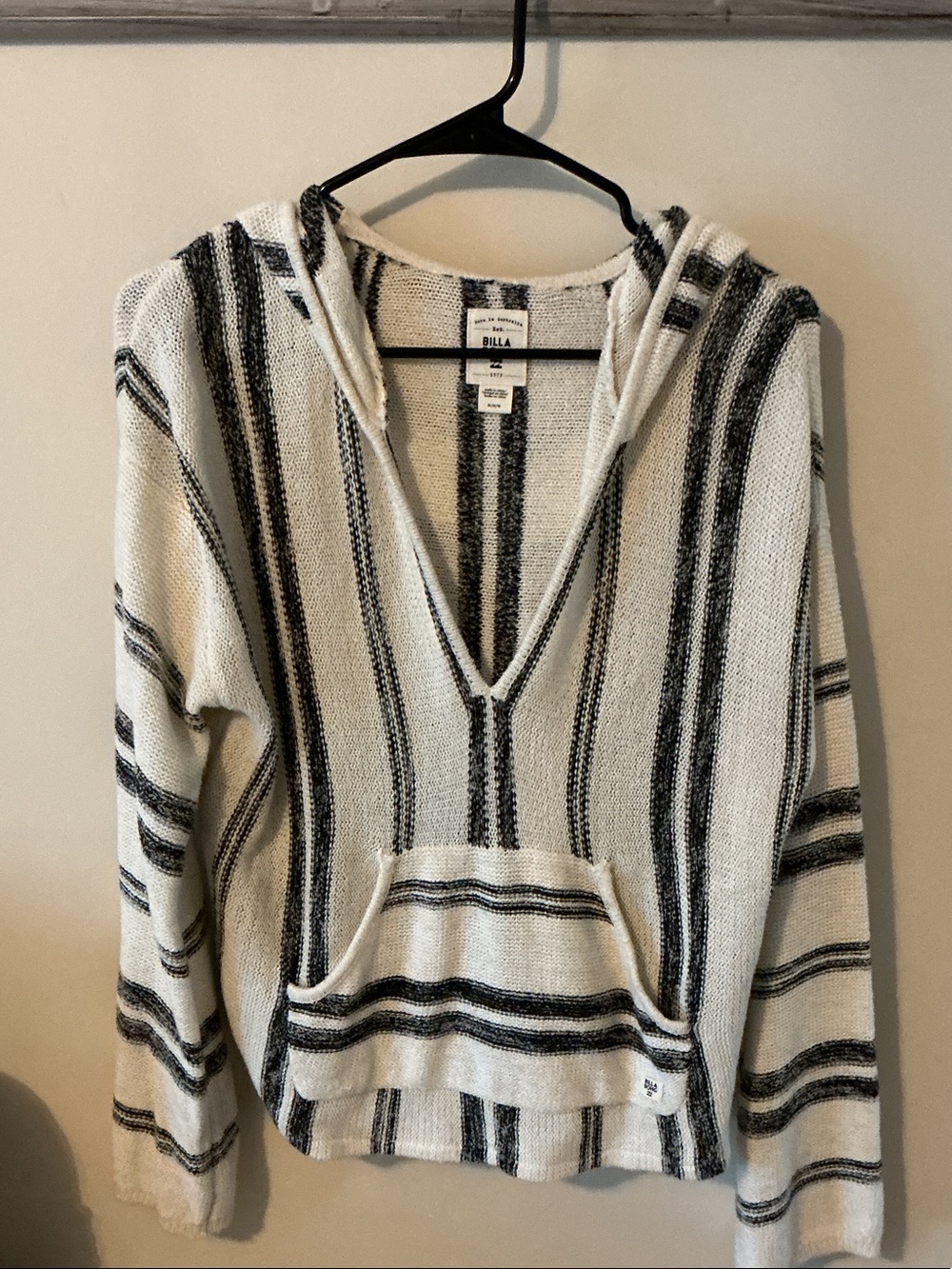 Billabong Black & Cream Striped Knit Hoodie
